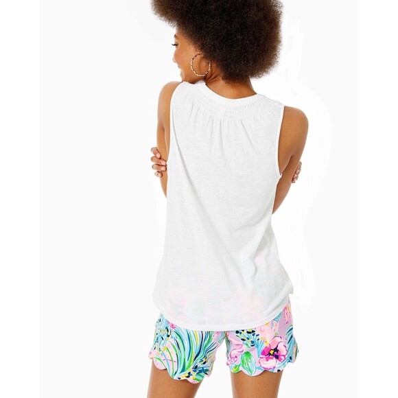 Lilly Pulitzer Essie Tank Tunic Top White Smocked Cotton Sleeveless XXS 283649 - Picture 2 of 7
